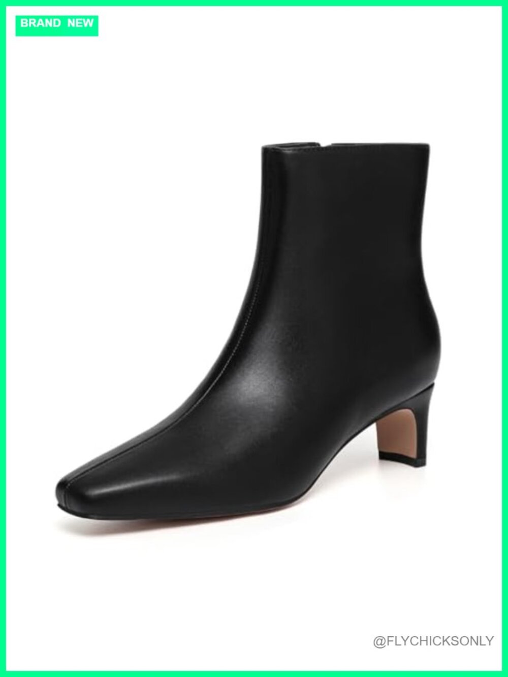 Square Toe Ankle Boots Chunky Low Heel Side Zip Faux Leather